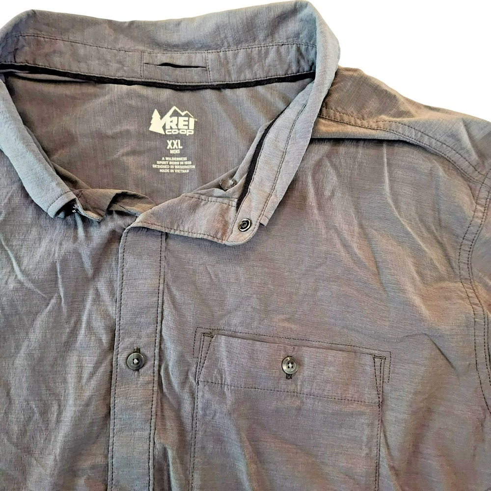 REI Co-op Mens XXL Grey Long Sleeve Button Down Hiking Travel Shirt